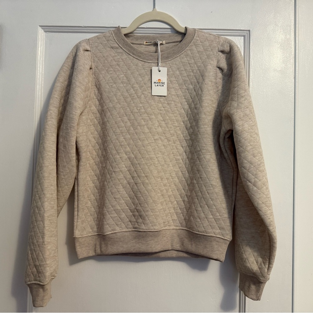 Marine Layer Beige Quilted Crew Neck Sweater
